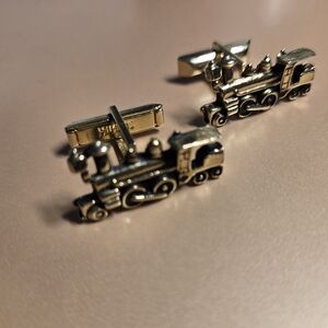 Vintage Train Engine Cuff Links Signed Swank